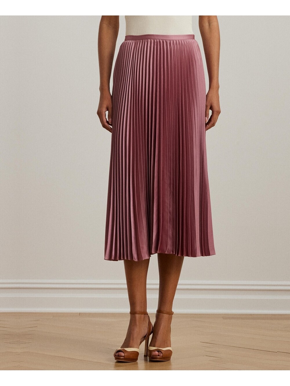 Lauren Ralph Lauren Pleated Satin Skirt Rose Mauve / Pink Size 8 - Picture 2 of 4